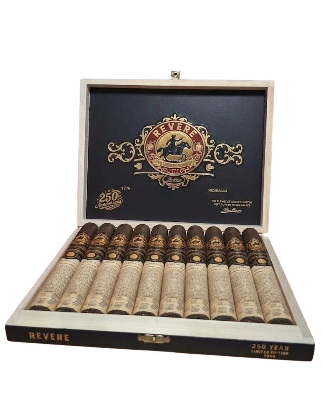 Open box of ten 250th Anniversary Declaration Series cigars